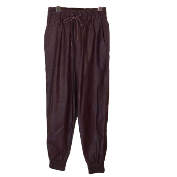 Dynamite High Waisted Faux Leather Burgundy Sacha Joggers XS - Picture 1 of 6